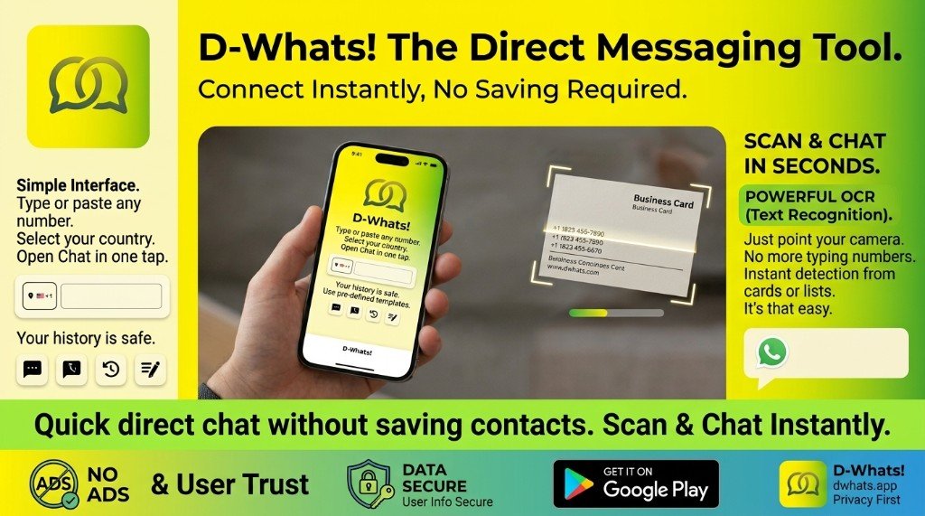 D-Whats! The Direct Messaging Tool — Connect Instantly, No Saving Required. Available on Google Play.